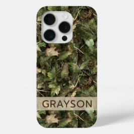 Dennen en Bladeren Camouflage Gepersonaliseerd iPhone 15 Pro Case