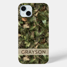 Dennen en Bladeren Gepersonaliseerde Camouflage iPhone 15 Mini Hoesje