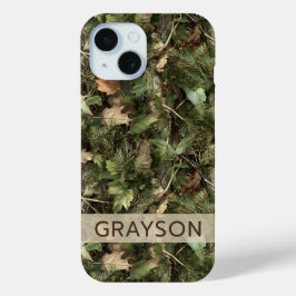 Dennen en Bladeren Gepersonaliseerde Camouflage iPhone 15 Case