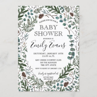 Dennen- en Eucalyptus Baby Shower Uitnodiging