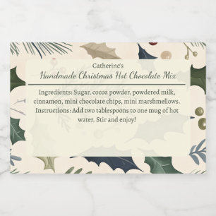 Dennen- en hulstbladeren Kerst Warme Chocolade Mix Voedselcontainer Etiket