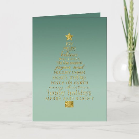 Dennen groene gouden inspirerende kerstboom   kaart (Voorkant)