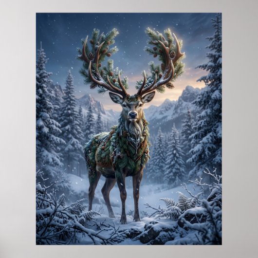 Dennen Hert Winter Schemering Poster (Voorkant)