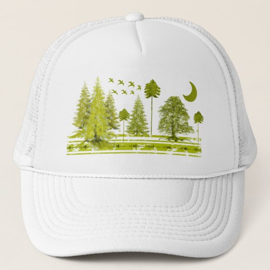 Dennen met maan - Aangepaste achtergrondkleur Trucker Pet (Voorkant)