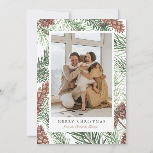 Dennen Takken Groene Foto Kerstkaart Plat (Voorkant)