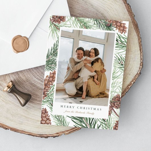 Dennen Takken Groene Foto Kerstkaart Plat