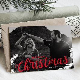 Dennen Takken Prettig Kerstmis Rood Schrift Overla Feestdagenkaart