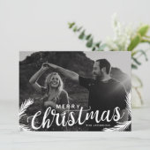Dennen Takken Prettig Kerstmis Script Overlay Feestdagenkaart (Staand voorkant)