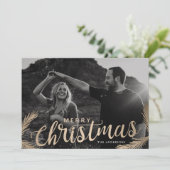 Dennen Takken Prettig Kerstmis Script Overlay Feestdagenkaart (Staand voorkant)
