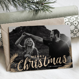 Dennen Takken Prettig Kerstmis Script Overlay Feestdagenkaart