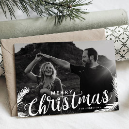 Dennen Takken Prettig Kerstmis Script Overlay Feestdagenkaart