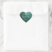 Dennen Teal met Gouden Frame en Monogram Bedankt Hart Sticker (Tas)