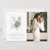 Dennenappel Aquarel Winterbes Kerst Foto Feestdagenkaart (Voorkant)