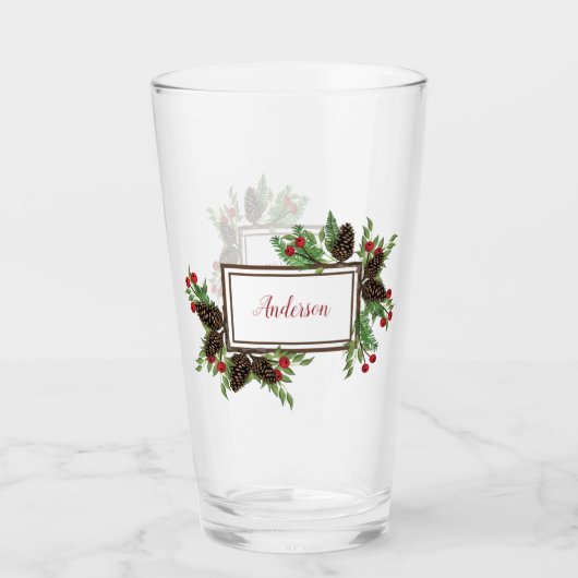 dennenappel en bessen vakantie bekertje glas (Voorkant)