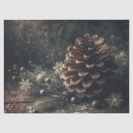 Dennenappel Festieve Winter Kunst Tissuepapier (Voorkant)