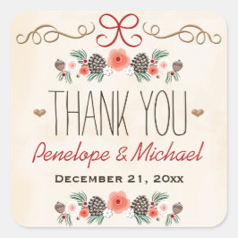  dennenappel kerstbruiloft dank u vierkante sticker