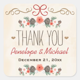 dennenappel kerstbruiloft dank u vierkante sticker