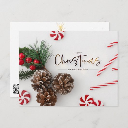 Dennenappel & Snoepriet Kerstgroeten Feestdagenkaart (Voorkant / Achterkant)