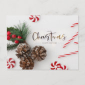 Dennenappel & Snoepriet Kerstgroeten Feestdagenkaart (Voorkant)