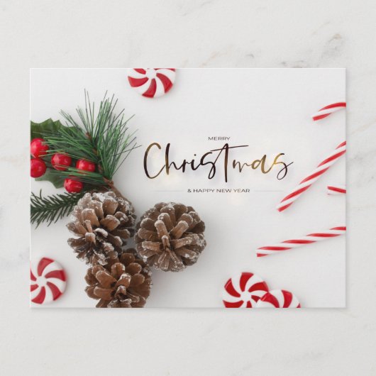 Dennenappel & Snoepriet Kerstgroeten Feestdagenkaart (Voorkant)