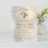 Dennenappel Tak Slingerlichtjes Bruiloft Kaart (Staand voorkant)