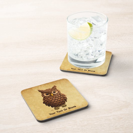 dennenappel-uil bier onderzetter (Rechterzijde)