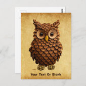 dennenappel-uil briefkaart (Voorkant / Achterkant)