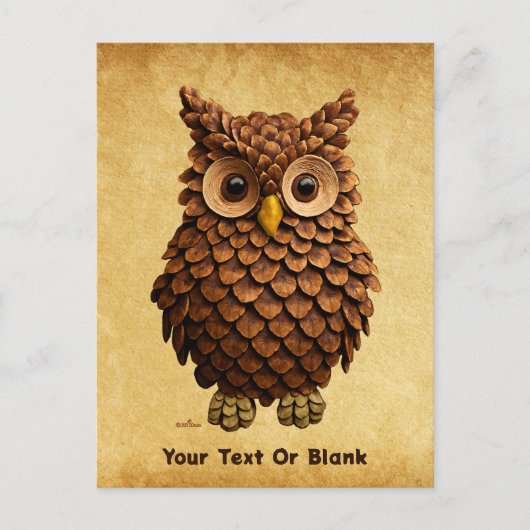 dennenappel-uil briefkaart (Voorkant)