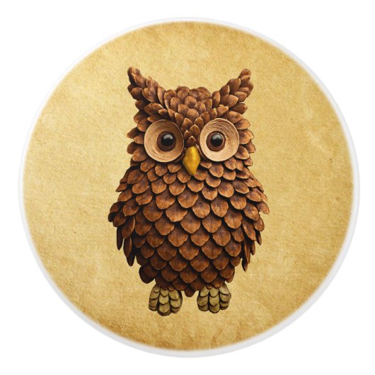dennenappel-uil keramische knop (Voorkant)