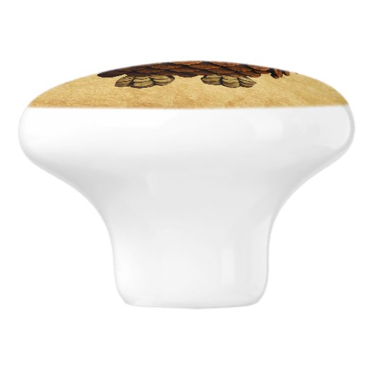 dennenappel-uil keramische knop (Zijkant)