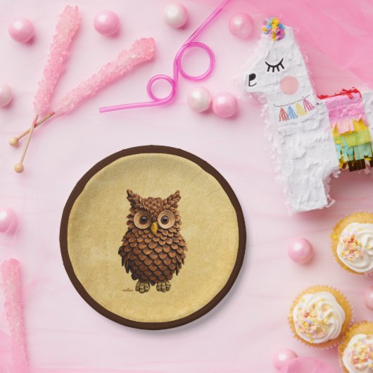 dennenappel-uil papieren bordje (Feest)