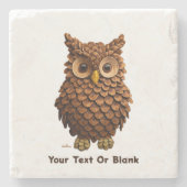 dennenappel-uil stenen onderzetter (Voorkant)