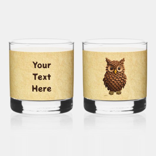 dennenappel-uil whisky glas (Achterkant)