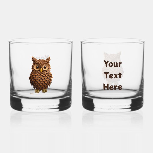 dennenappel-uil whisky glas (Voorkant)