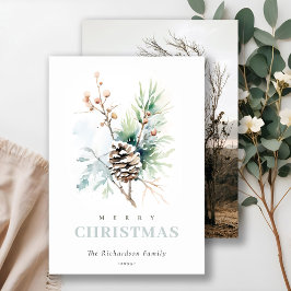 Dennenappel Watercolor Winterbes Christmas Foto Feestdagenkaart