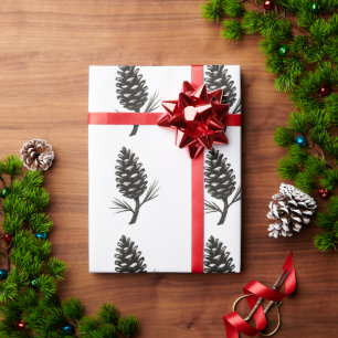 Dennenappel – Winter Woud Natuur Inkt Ontwerp op Cadeaupapier
