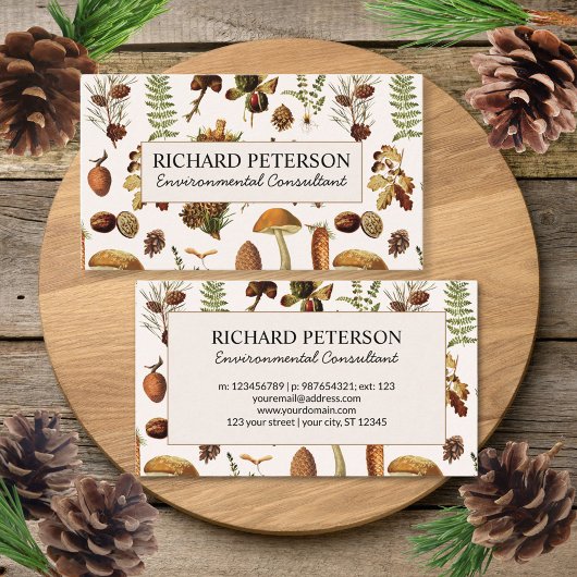  dennenappels, bladeren, paddenstoel Herfst bos Visitekaartje