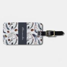 Dennenappels & Dennennaalden Watercolor Patroon Bagagelabel