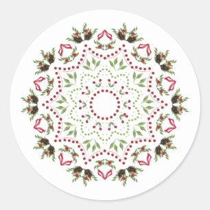 Dennenappels en bessen mandala ronde sticker