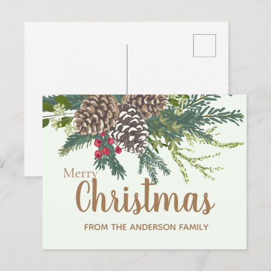 dennenappels en groen Kerstmis Feestdagenkaart (Voorkant / Achterkant)