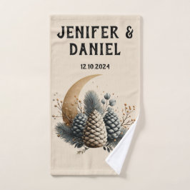 Dennenappels en Halvemaan Winterliefde Bad Handdoek