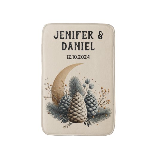 Dennenappels en Halvemaan Winterliefde Badmat (Voorkant Verticaal)