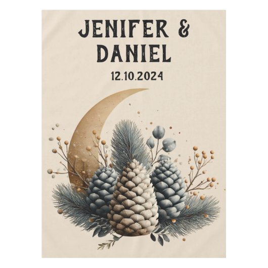 Dennenappels en Halvemaan Winterliefde Tafelkleed (Voorkant)