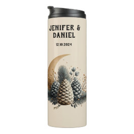 Dennenappels en Halvemaan Winterliefde Thermosbeker