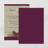 Dennenappels en Jute Bruiloftsreceptie met Pruimkl Kaart (Voorkant / Achterkant)