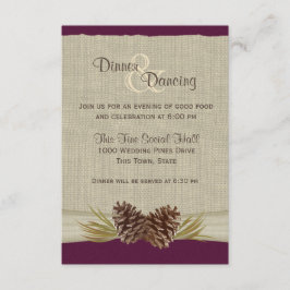 Dennenappels en Jute Bruiloftsreceptie Pruim Kaart