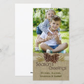 Dennenappels en jute Kerstgroet in landelijke stij Feestdagenkaart (Voorkant / Achterkant)