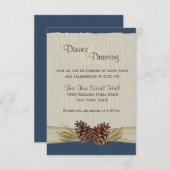 Dennenappels en Jute Navy Blauwe Ontvangst Kaart (Voorkant / Achterkant)