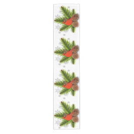 Dennenappels en Kardinaal Kersttafel Runner Korte Tafelloper