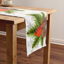 Dennenappels en Kardinaal Kersttafel Runner Korte Tafelloper